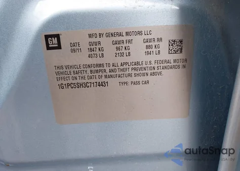 2012 Chevrolet Cruze Ls z USA, uszkodzony, nr VIN 1G1PC5SH3C7174431